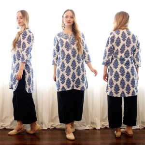 Débardeur Anokhi Coton Imprimé Block Print Inde - Blanc & Bleu Indigo Taille S - Occasion Très Bon état