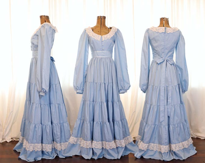 Vintage Gunne Sax Style Prairie Peasant Chambray Soft Blue Cotton ...