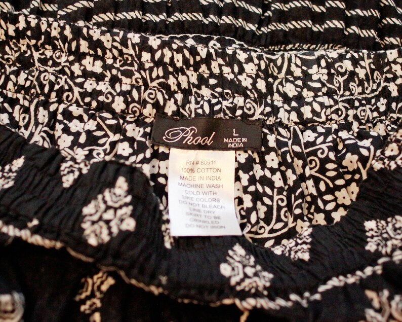 Vintage Phool Indian cotton gauze broomstick peasant Black and white block print style midi skirt boHo hippie