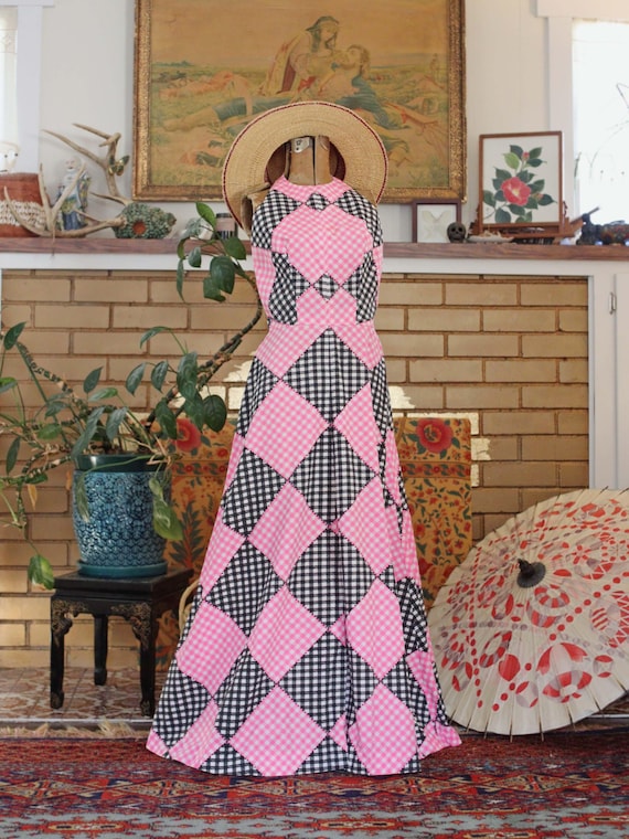strapless open back dress Verlaine Green Check Maxi Dress main image 1