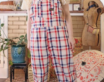 RARE Vintage Big Smith 1960s White Red Blue Plaid Bib Workwear