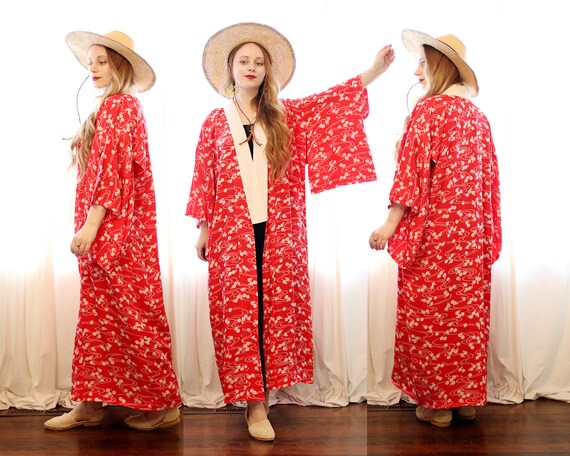 Vintage Red Japanese 100% silk cropped kimono nag… - image 6