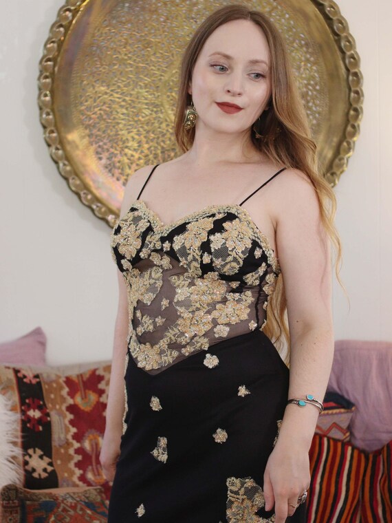 cassandra stone gold dress Buy Vintage Y2K Sheer Black Mesh Champagne Lace Beaded Sequin Applique Basque Waist Evening Prom Gown Whimsigoth 00s Online in India flag_Best Seller