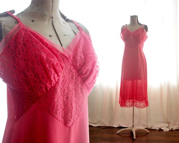 Vintage red lace chemise slip boudoir lingerie fox