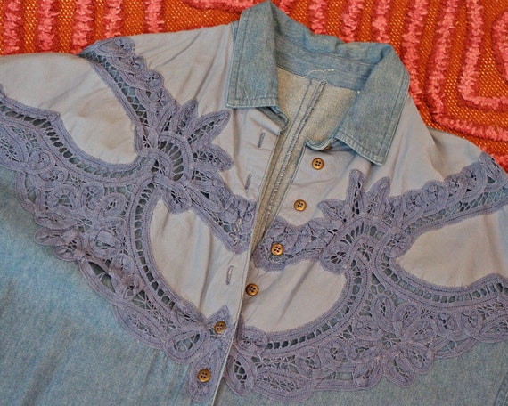 Vintage 1990s light blue cotton Denim western but… - image 5