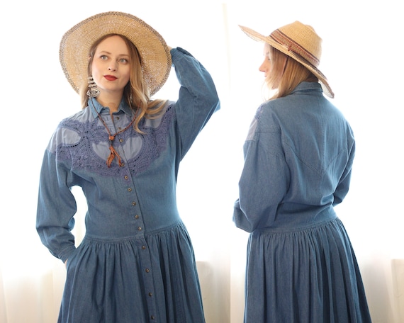 Vintage 1990s light blue cotton Denim western but… - image 4