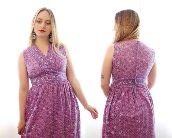 Vintage 1960s Indian cotton lavender purple block… - image 4