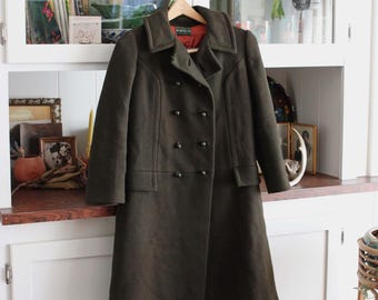 1950~60s vintage JAPAN ポンチョ wool coat Vintage 1960s the Halle Bros Co Deep Olive Green Wool Princess