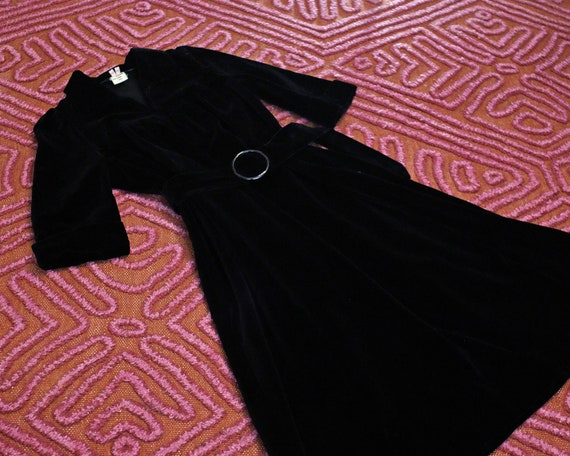 Vintage 1960s black cotton velvet collared shift … - image 6