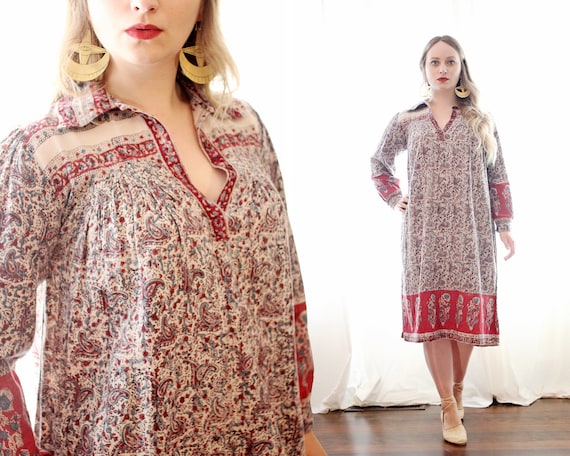 Vintage Indian cotton paisley block printed peasan