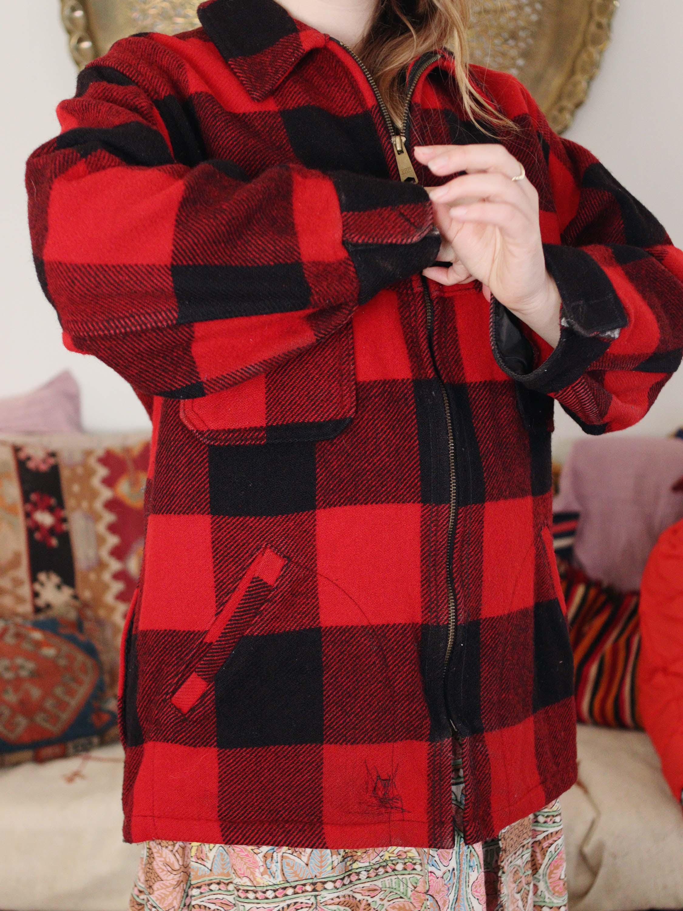 Vintage Woolrich Buffalo Plaid Red Black Virgin Wool Folk Style