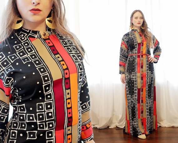 Vintage psychedelic 1960s mod geo print Long sleev
