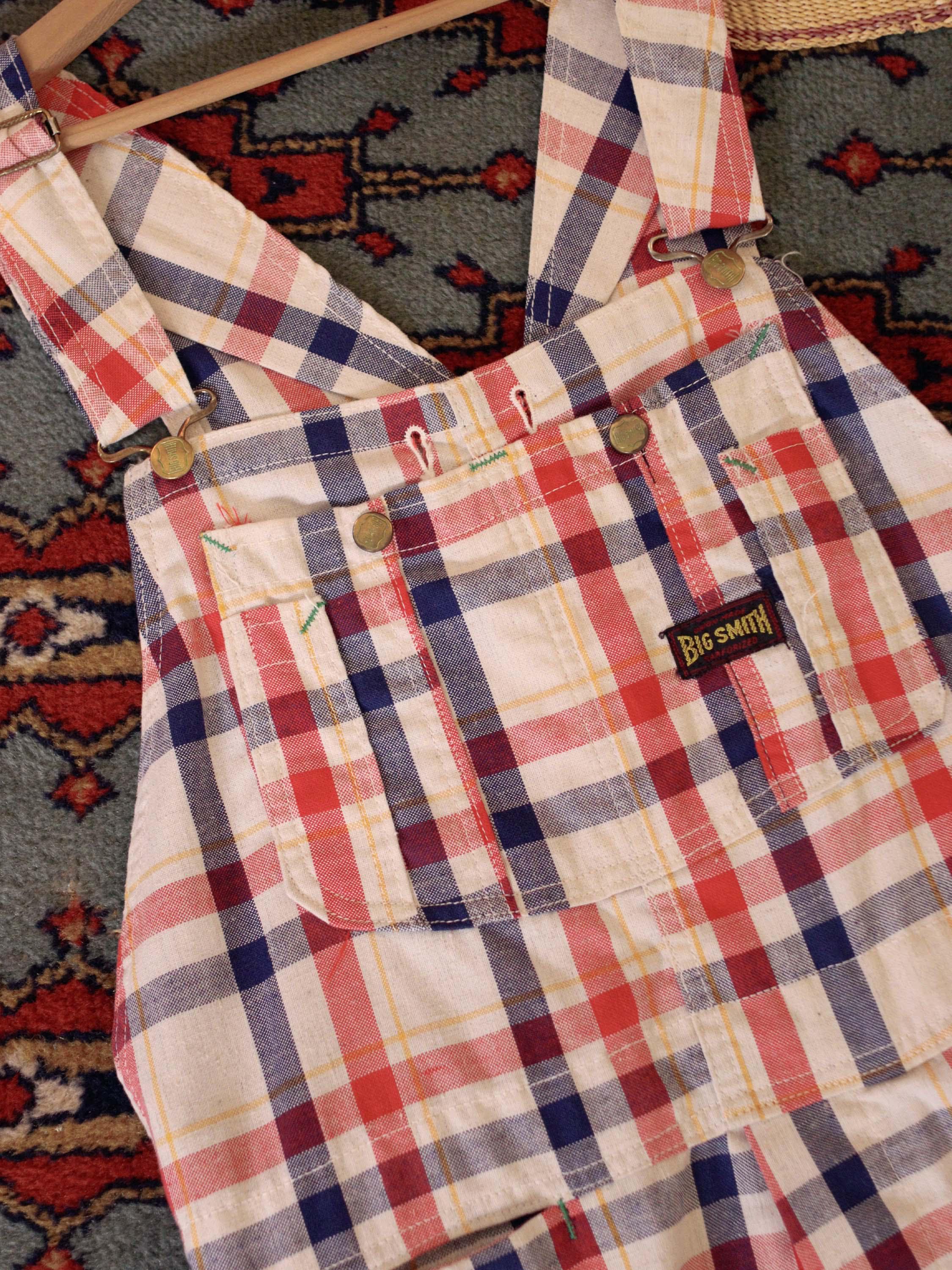 RARE Vintage Big Smith 1960s White Red Blue Plaid Bib Workwear