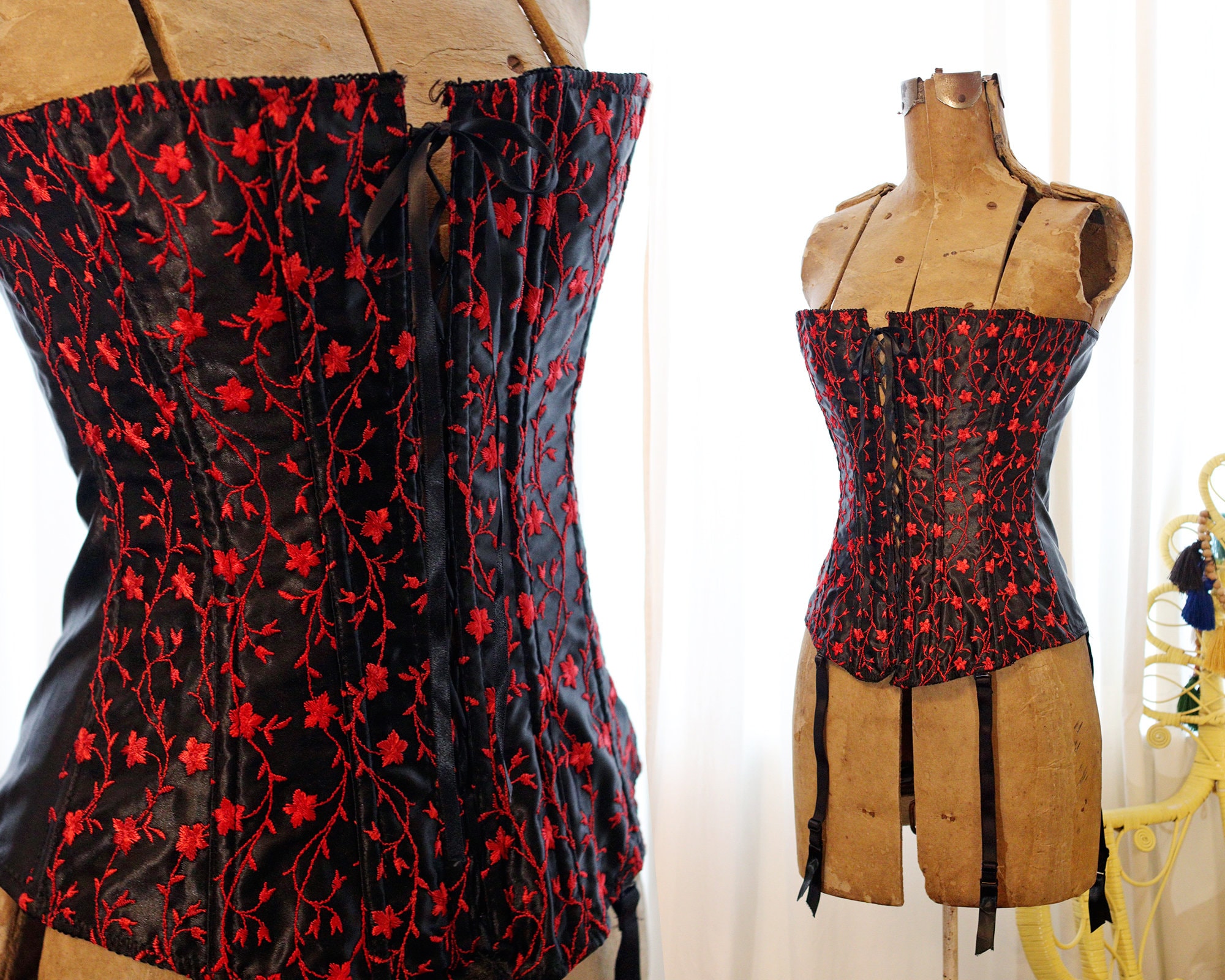 vintage corset top / 90s corset / black suede corset
