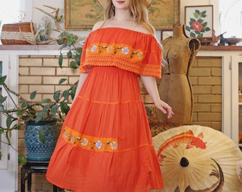 Vintage Bright Cayenne Pepper Orange Cotton Gauze Crochet Trim