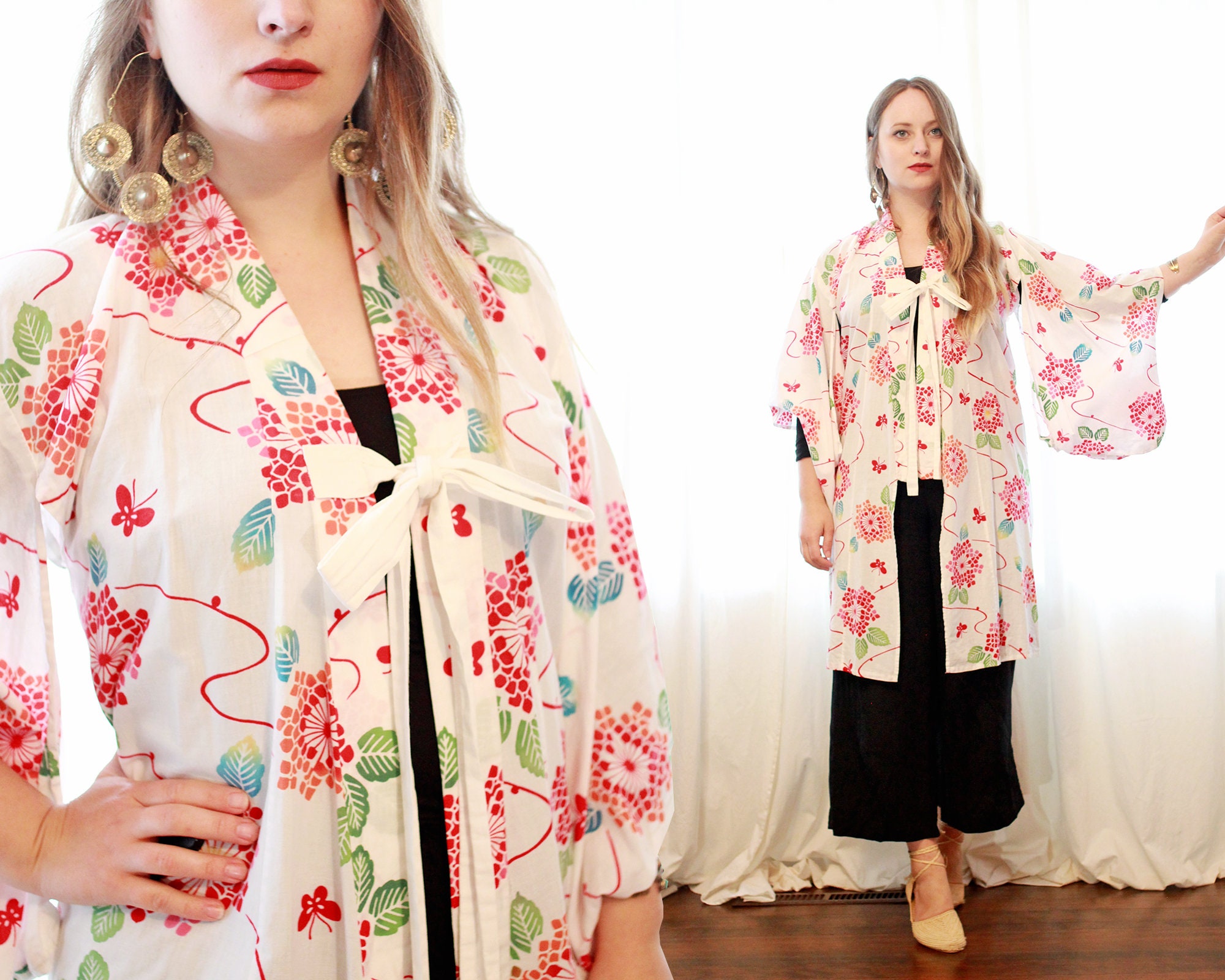 Vintage white cotton Japanese white cropped kimono yukata | Etsy