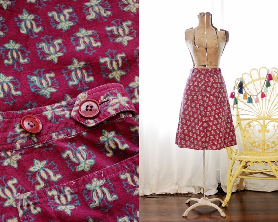 Vintage Indian block printed cotton maroon red but