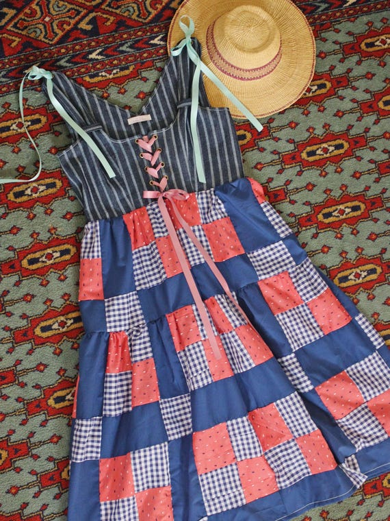 knee length dresses for ladies Blue Gingham Corset Midi Dress with Slit
