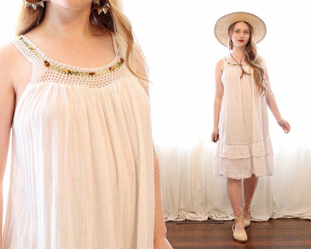 Vintage Mexican White Cotton Gauze Hand Crochet Rose Trim Stain Ribbon