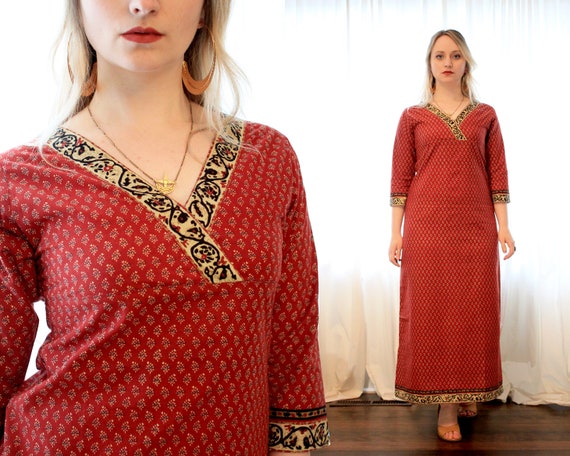 Vintage 1990s cotton block print printed Indian ma