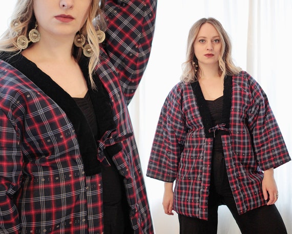 Vintage Japanese quilted thick winter cropped kimo