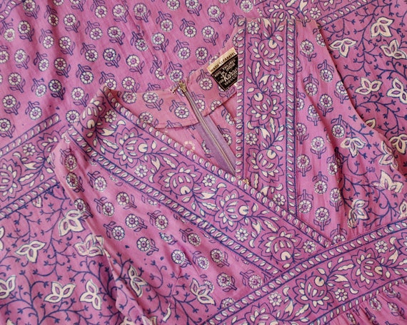 Vintage 1960s Indian cotton lavender purple block… - image 2