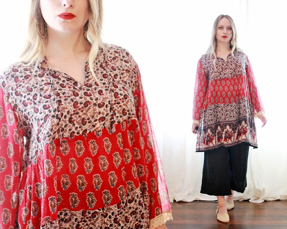 Vintage Indian cotton gauze block printed camel pr