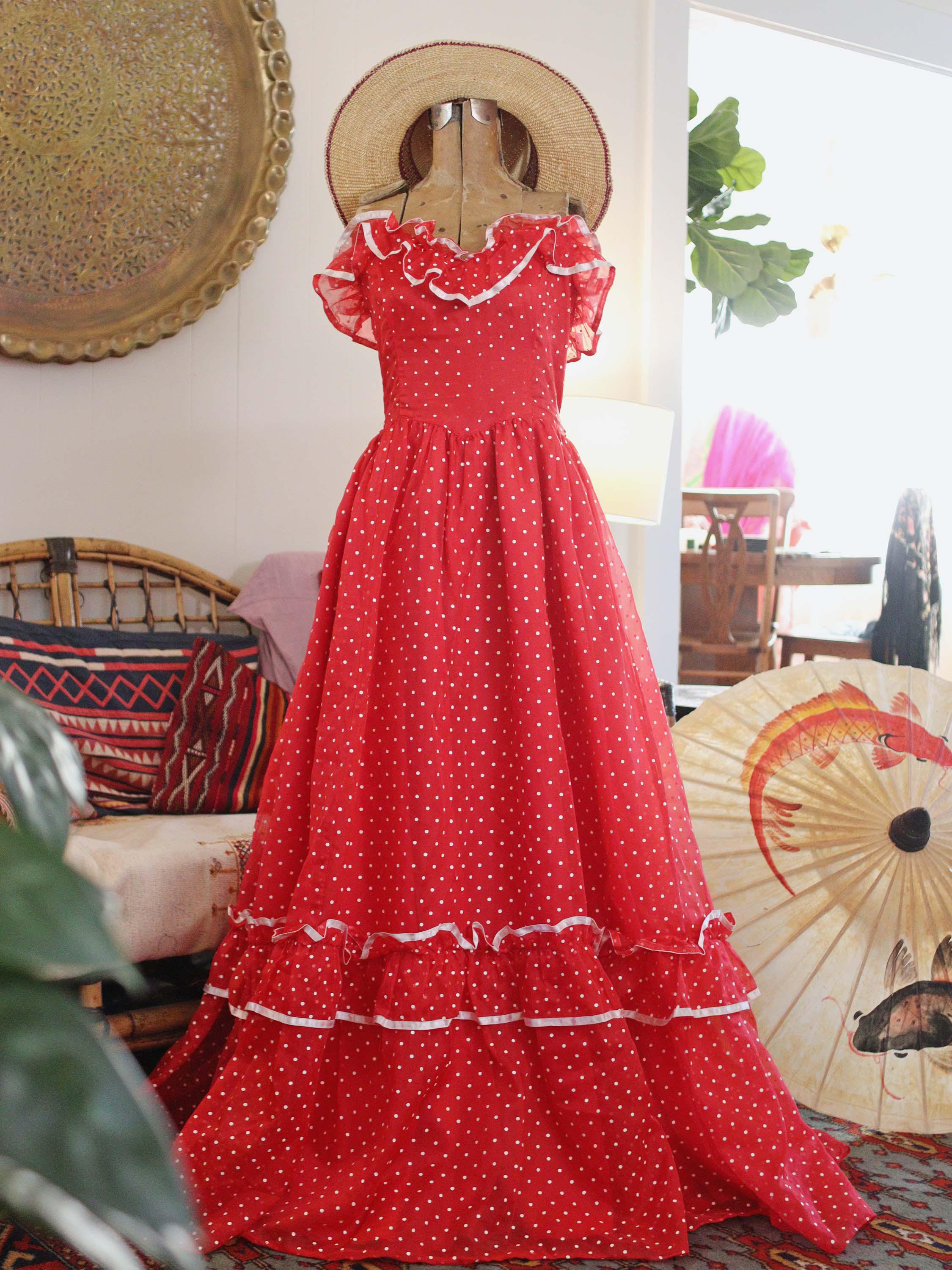 Vintage Gunne Sax Dress Red White Polka Dot Strapless Sweetheart