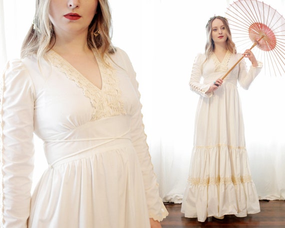 Gunne Sax ivory cotton cream crochet lace trim boh