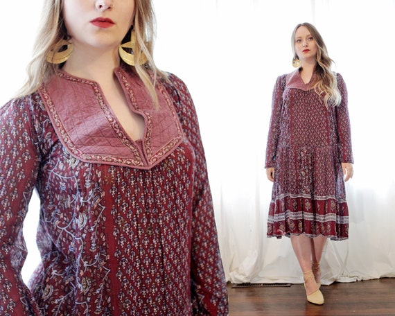 Vintage Indian cotton gauze wine red deep purple b