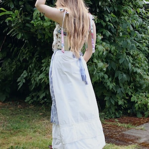 Antique 1910s White Cotton Edwardian Petticoat Skirt Victorian Full Length Embroidery Lace Tie Waist Slip