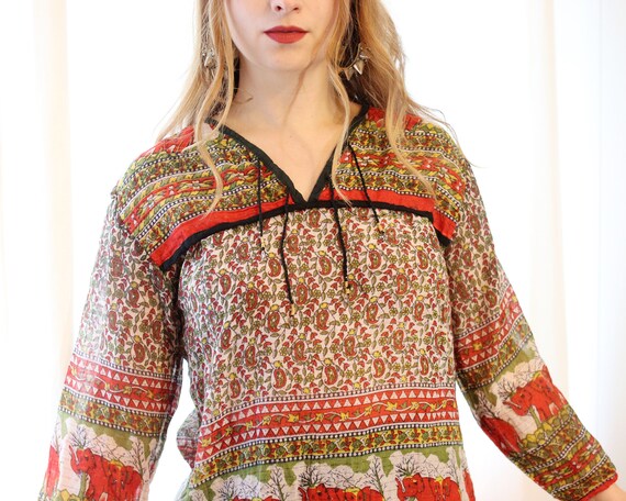 Vintage Indian Cotton Gauze Block Printed Blouse … - image 3