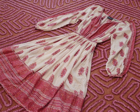 Mayur Vintage Indian cotton gauze dress cream pin… - image 2