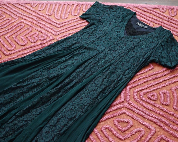 Vintage 1990s deep emerald green and black lace h… - image 2