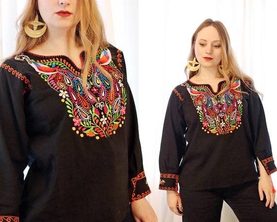 Vintage Black Cotton Mexican Peasant 