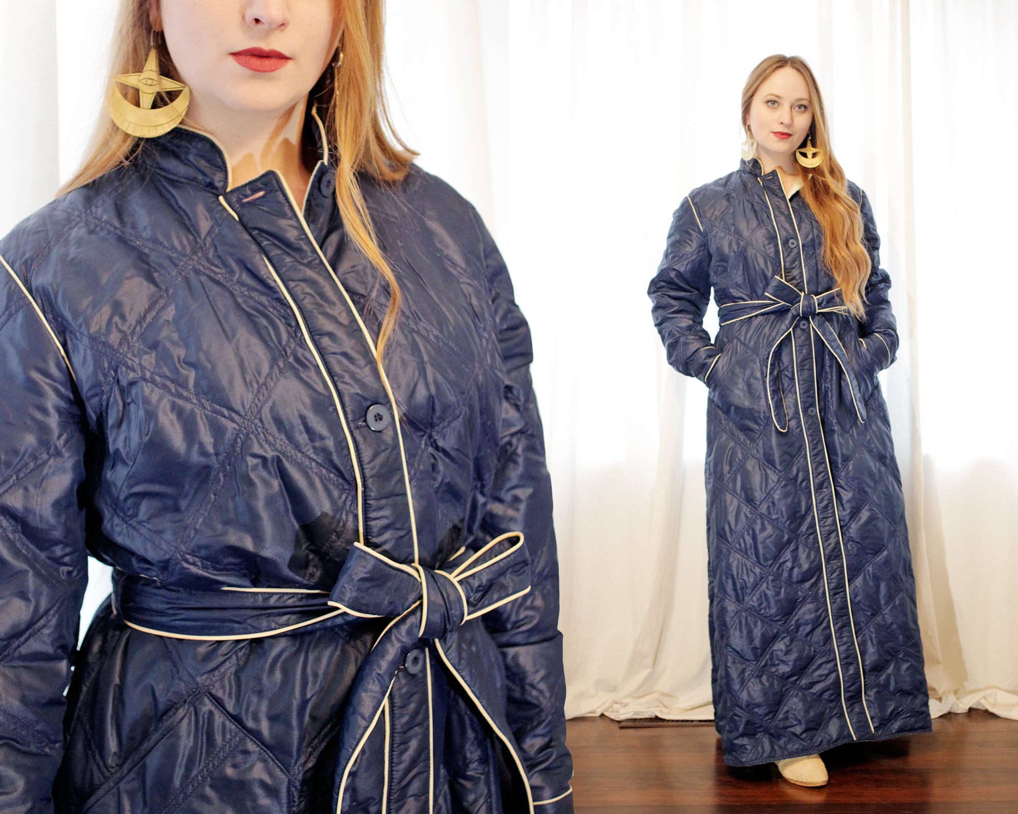 Vintage Eddie Bauer Maxi Quilted Goose Feather Down Padded Robe