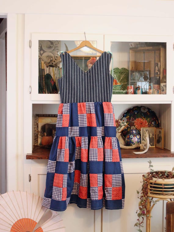 Corset Bodice Midi Dress Scoop Neck Quilted Patchwork Autumn