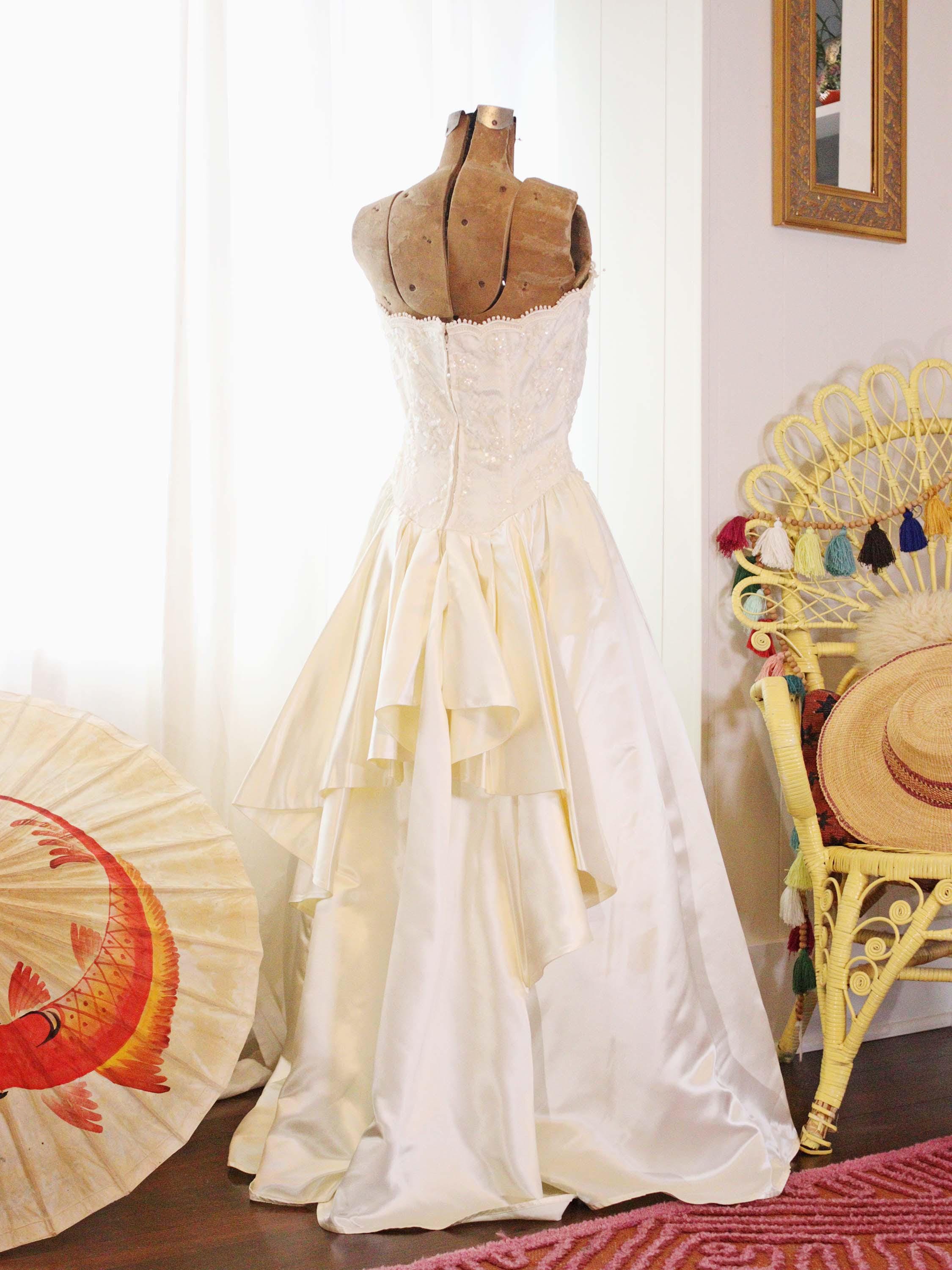 Basque Bolero Vintage Jessica Mcclintock Bridal Wedding Dress Set Ivory Satin Lace ...
