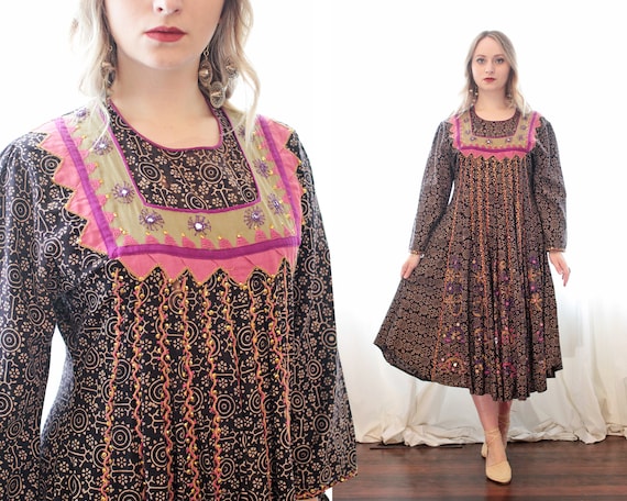 vintage Indian Block printed cotton embroidered mi