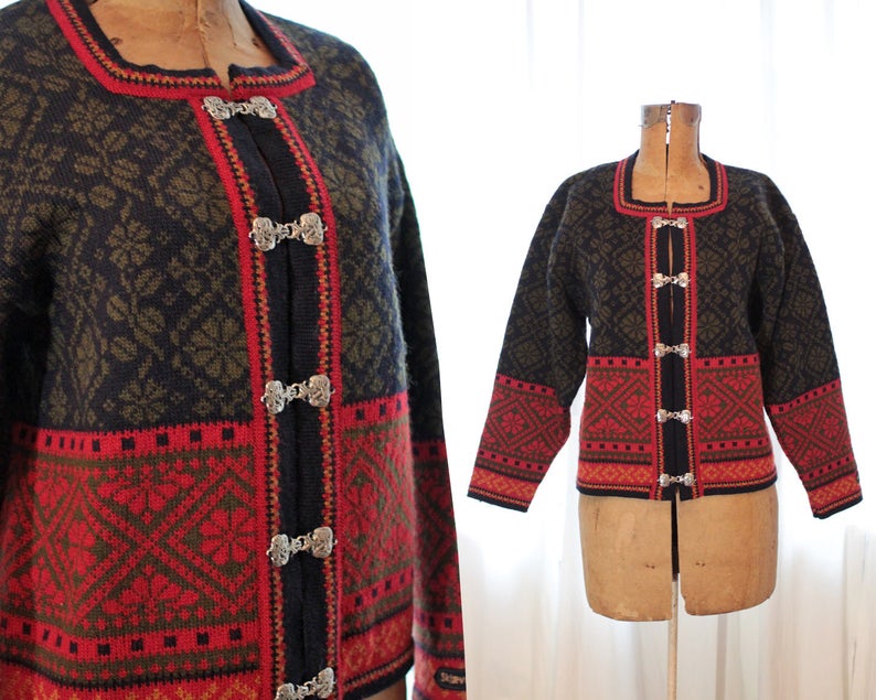 Vintage Scandinavian Norwegian wool cardigan sweater jacket | Etsy