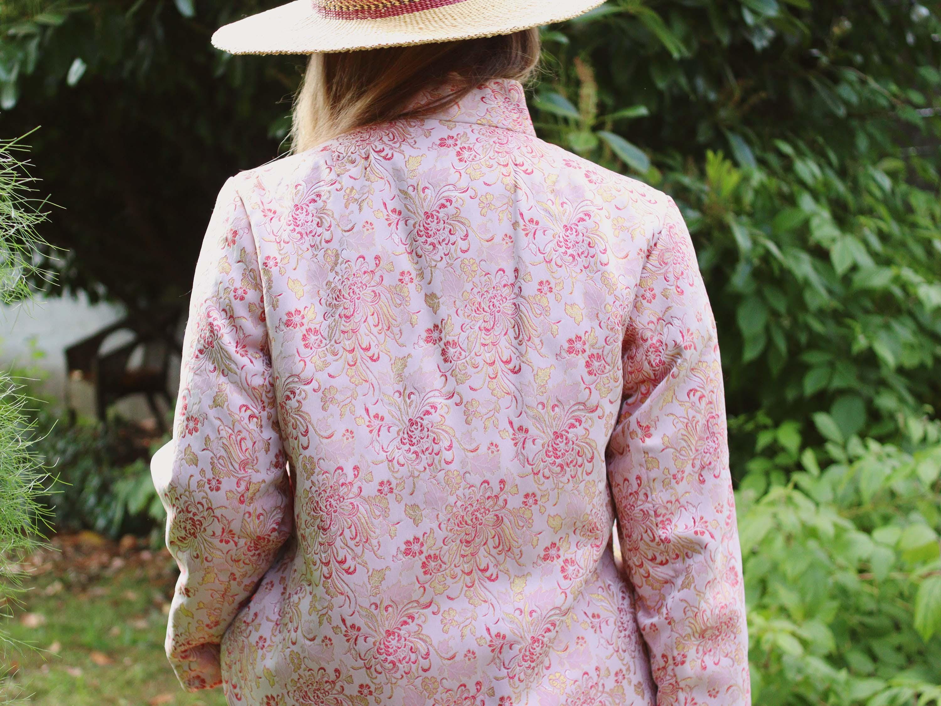 Vintage Soft Pink and Metallic Gold Satin Brocade Chinese Folk Style ...