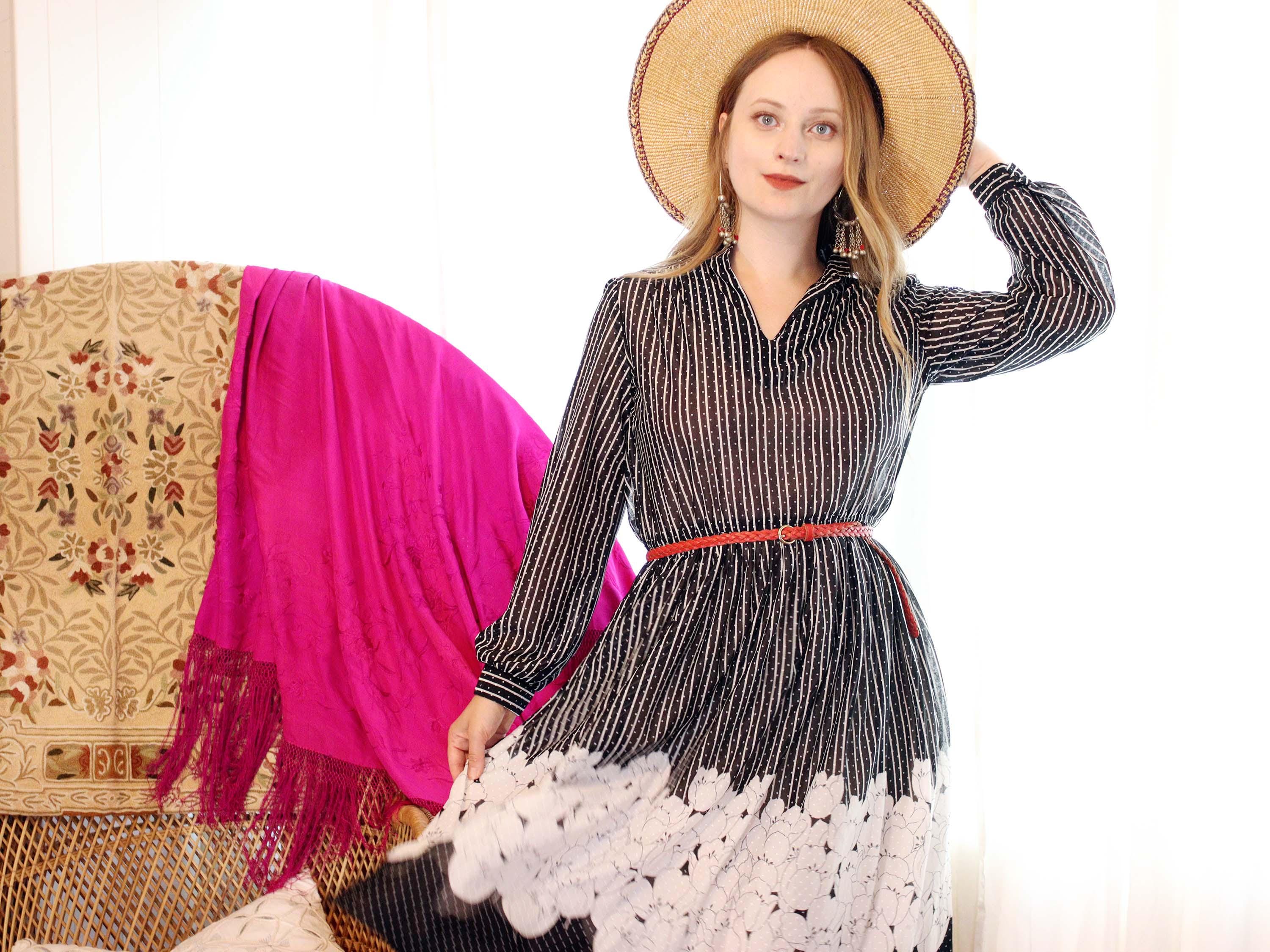フランス ヴィンテージ 花柄プリント ドレス（French Vintage