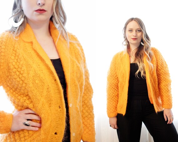 Vintage 1960s neon bright orange bobble mohair li