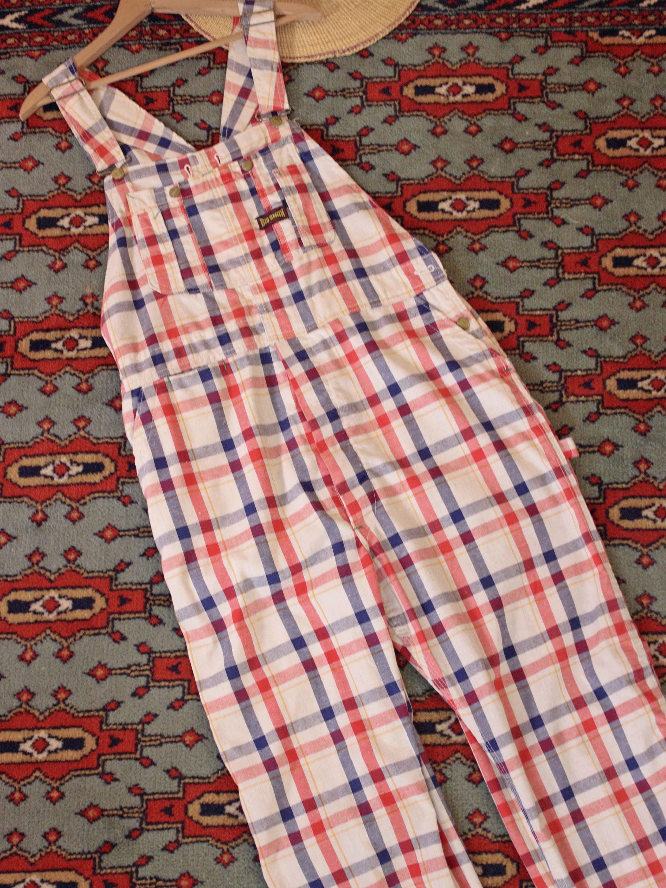 RARE Vintage Big Smith 1960s White Red Blue Plaid Bib Workwear