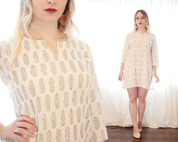 Vintage Indian white pintuck cotton block printed