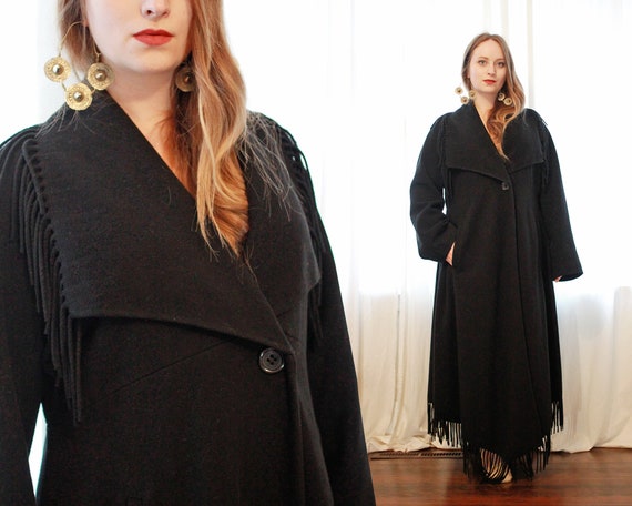 Vintage Italian black Cashmere wool blend blanket