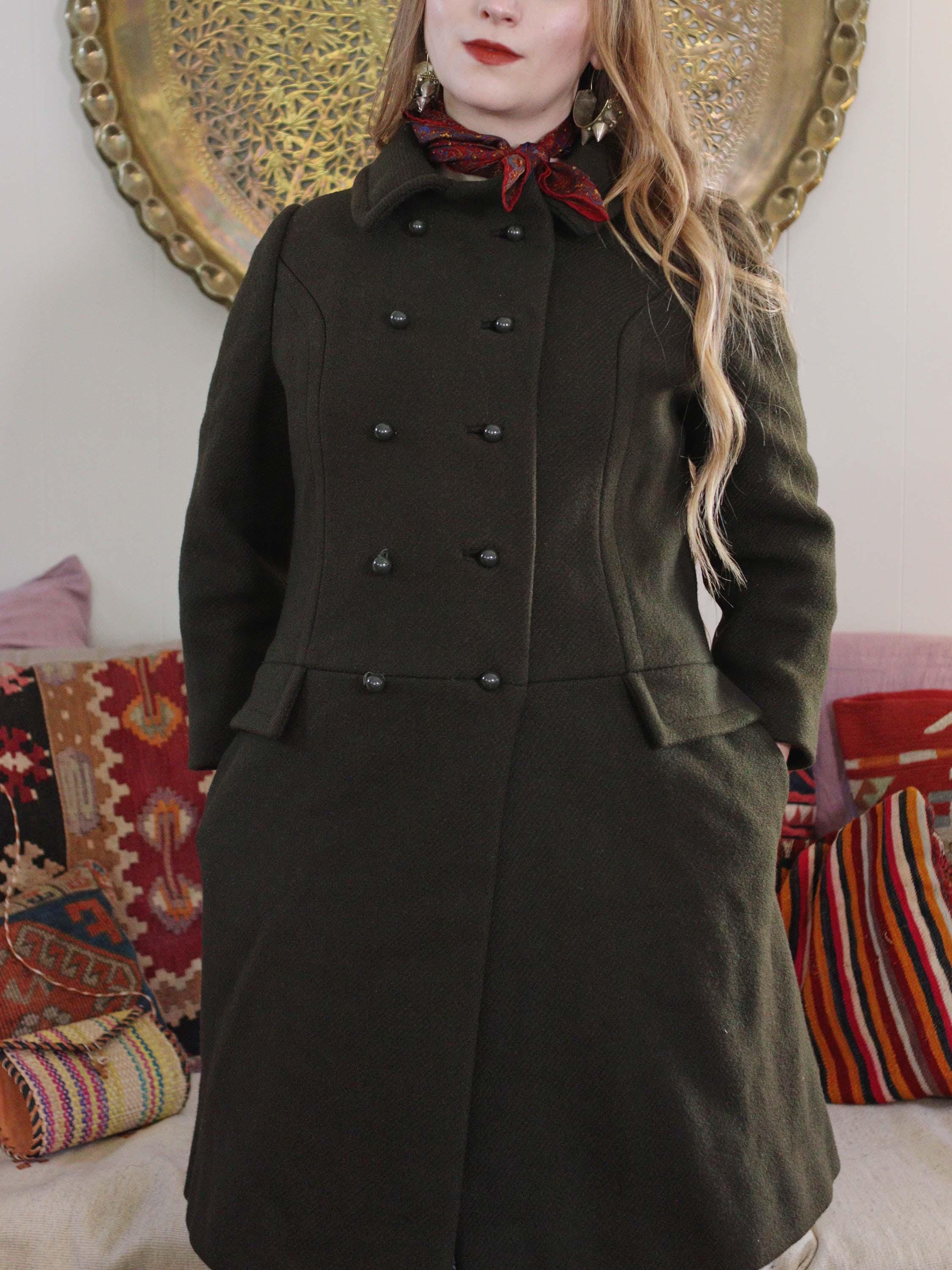 Vintage 1960s the Halle Bros Co Deep Olive Green Wool Princess