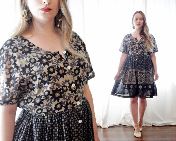 Rad vintage Indian cotton gauze short sleeve butto
