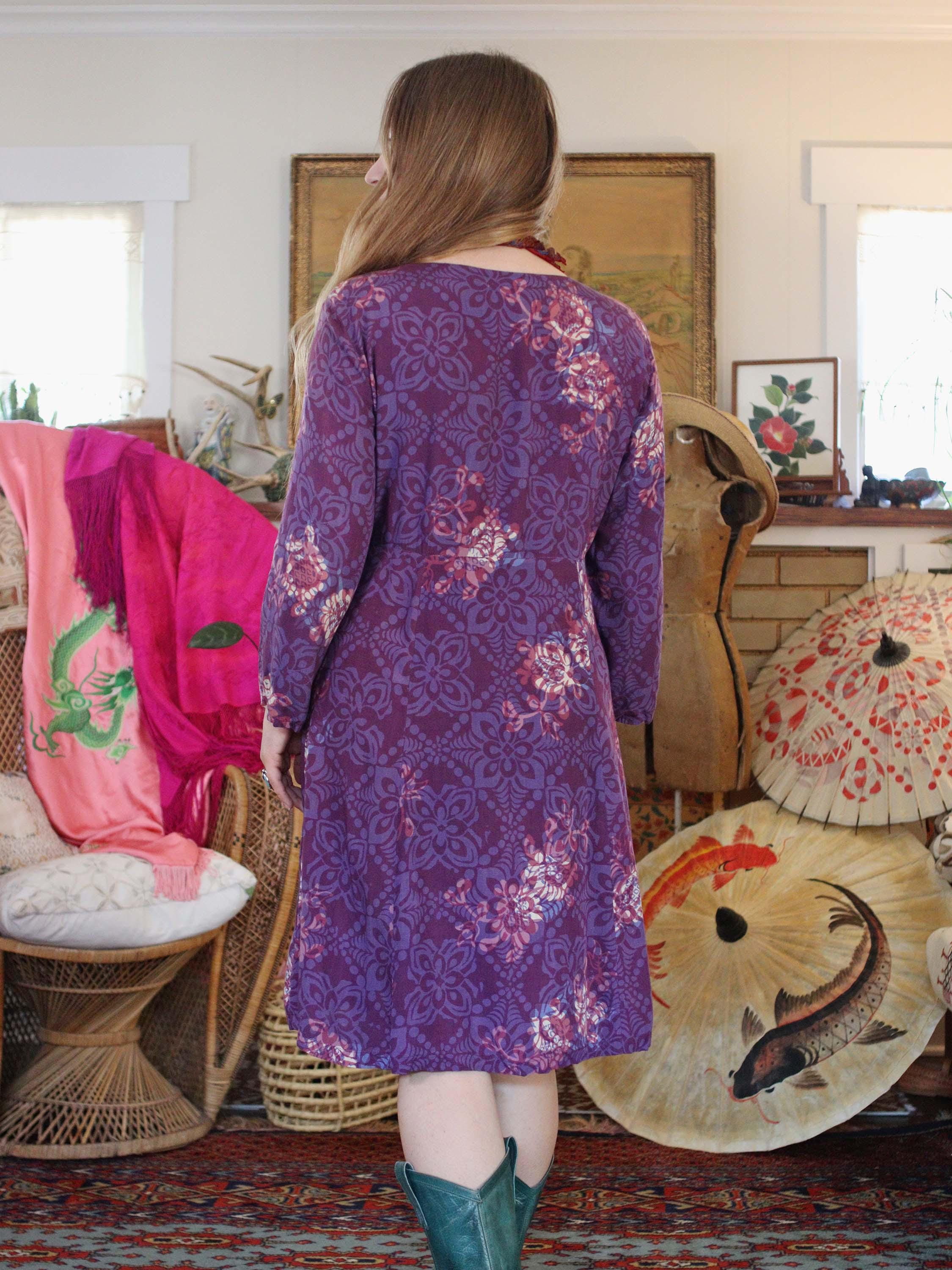 Vintage 1990s Mini Babydoll Dress Button up Long Sleeve Indonesian