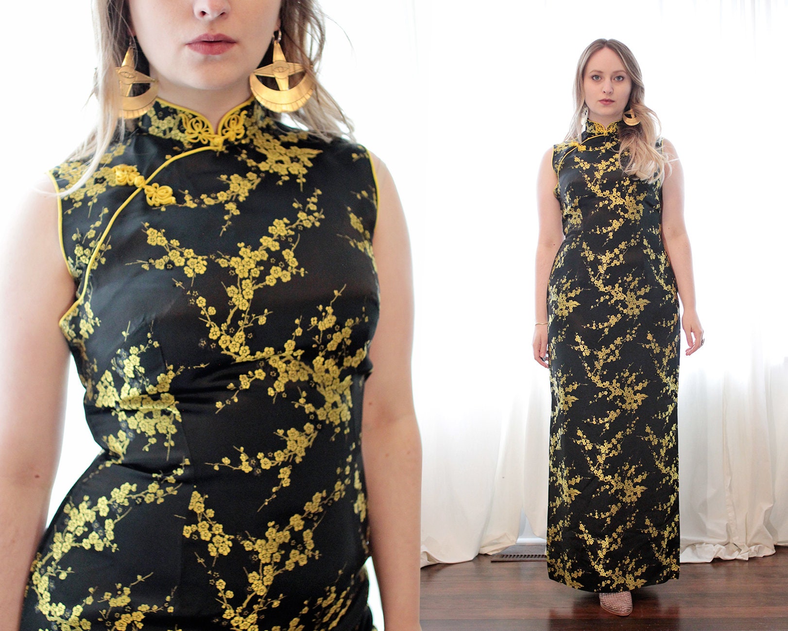 black sleeveless cheongsam